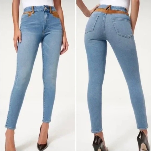 NWT GOOD AMERICAN SUEDE MIX HIGH WAIST GOOD LEGS SKINNY JEANS SIZE 8/29 - Picture 3 of 16